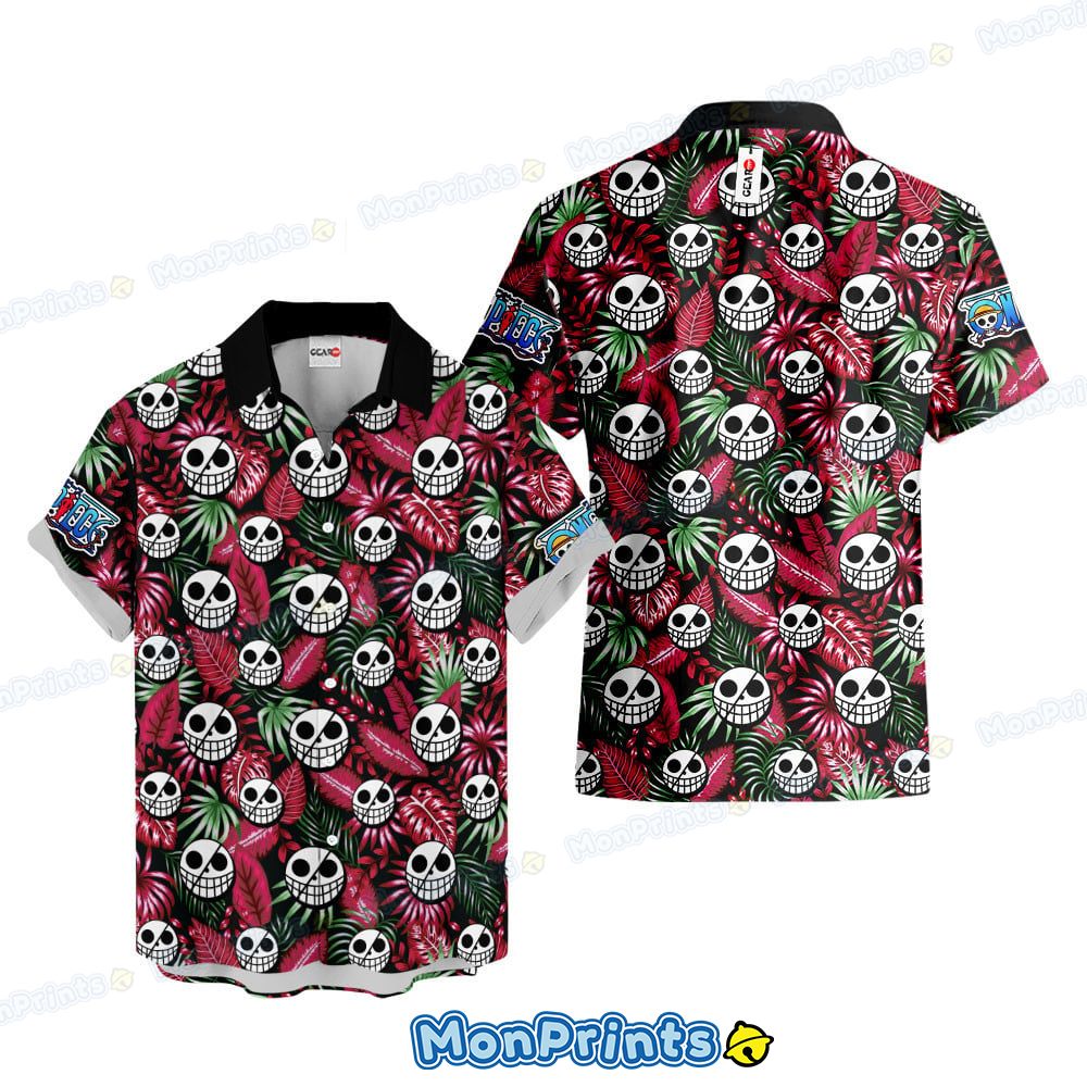 doflamingo symbol hawaiian shirt one piece pirate logo tropical button up 1 4k051