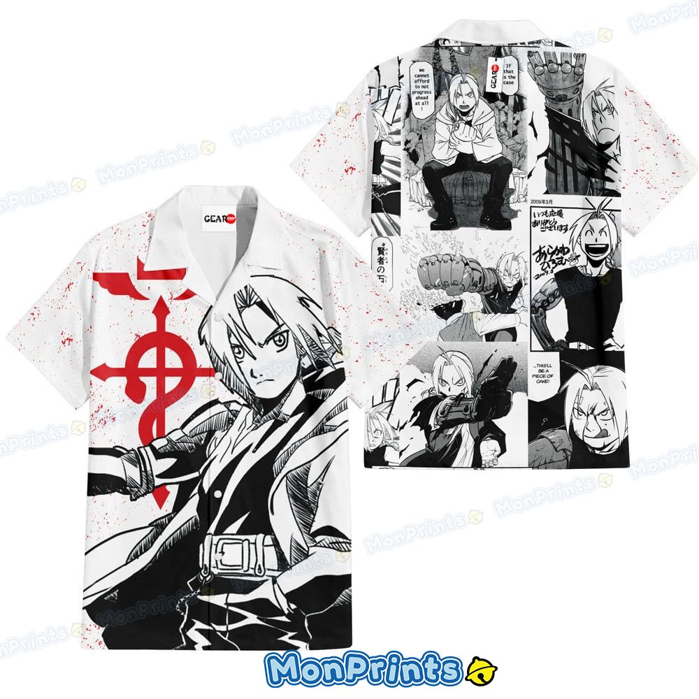 edward elric hawaiian shirt fullmetal alchemist manga style button up 1 siog9