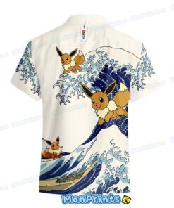 Eevee Kanagawa Wave Shirt, Ocean Print Hawaiian Shirt, Cute Pokemon Gift