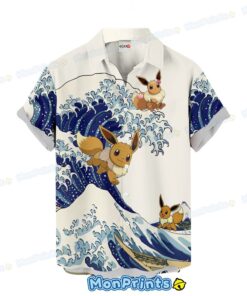 eevee kanagawa wave shirt ocean print hawaiian shirt cute pokemon xmqj1