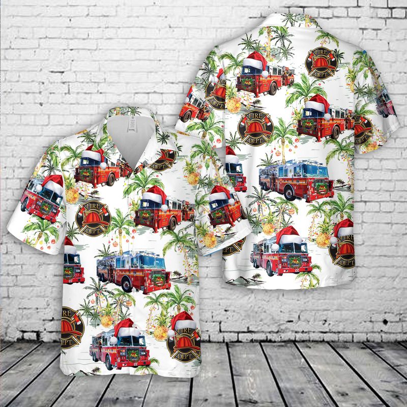 fire truck christmas hawaiian shirt 1