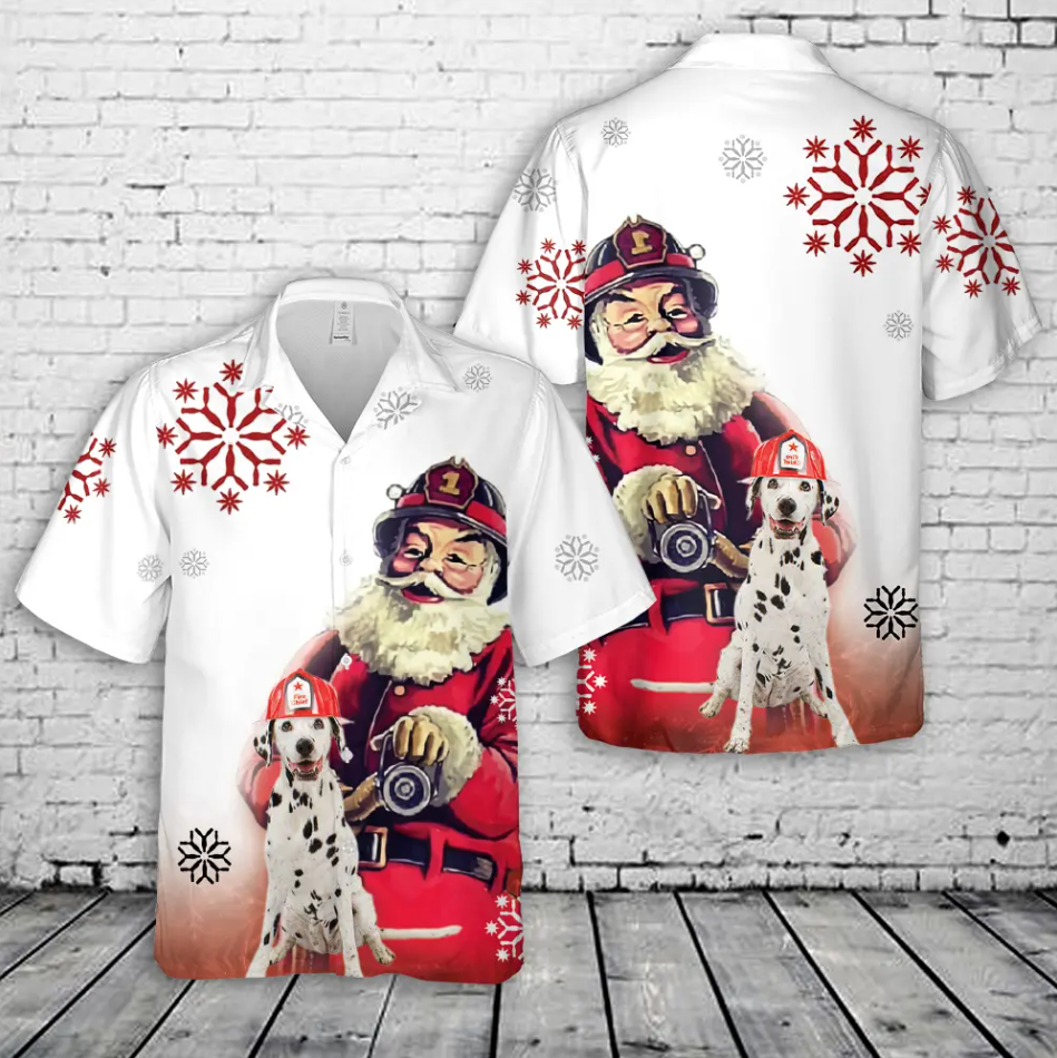 fire truck firefighter christmas hawaiian shirt 1