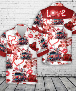 Fire Truck Happy Valentine's Day Hawaiian Shirt