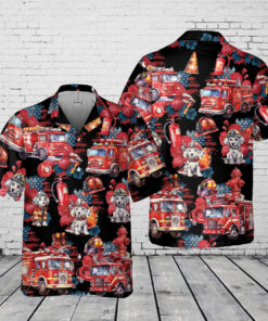 Fire Truck Hawaiian Shirt – Funny Firefighter Dalmatian Shirt for Men