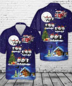 Fire Truck Santa Riding Panda Christmas Hawaiian Shirt
