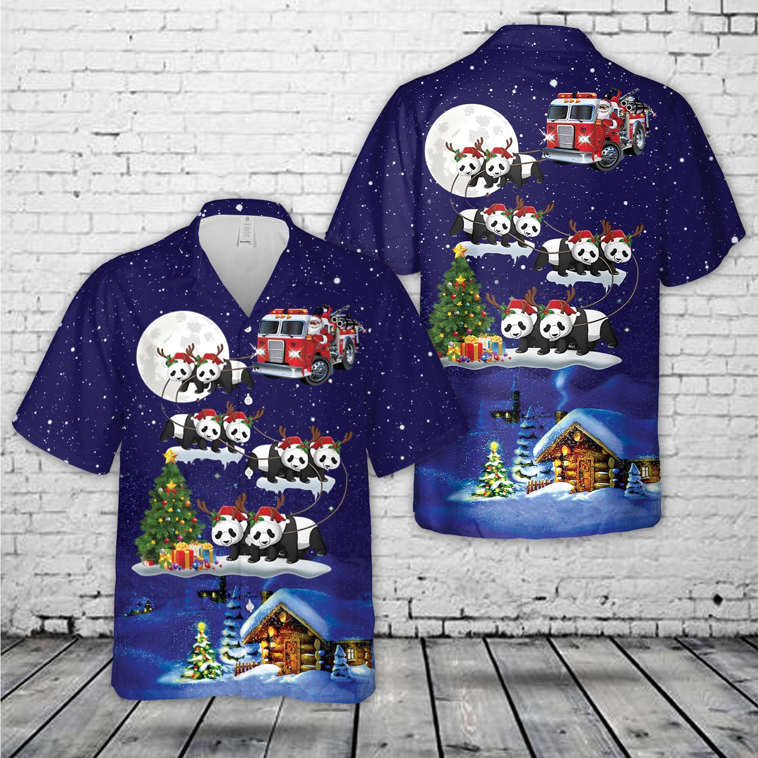 fire truck santa riding panda christmas hawaiian shirt 1 kot6y