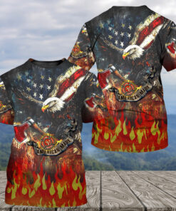 Firefighter American Made Shirt – Bald Eagle USA Flag Flame T-Shirt