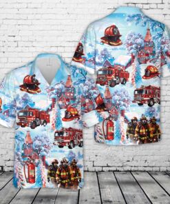Firefighter Christmas Hawaiian Shirt – Fire Truck Winter Scene Shirt for Men
