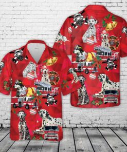 Firefighter Fire Truck And Dalmatian Fire Dog Christmas Hawaiian Shirt