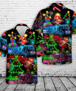 Firefighter Fire Truck Christmas Bright Neon Lighting Hawaiian Shirt