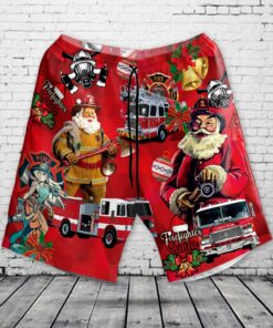 Firefighter Fire Truck Christmas Hawaiian Shorts