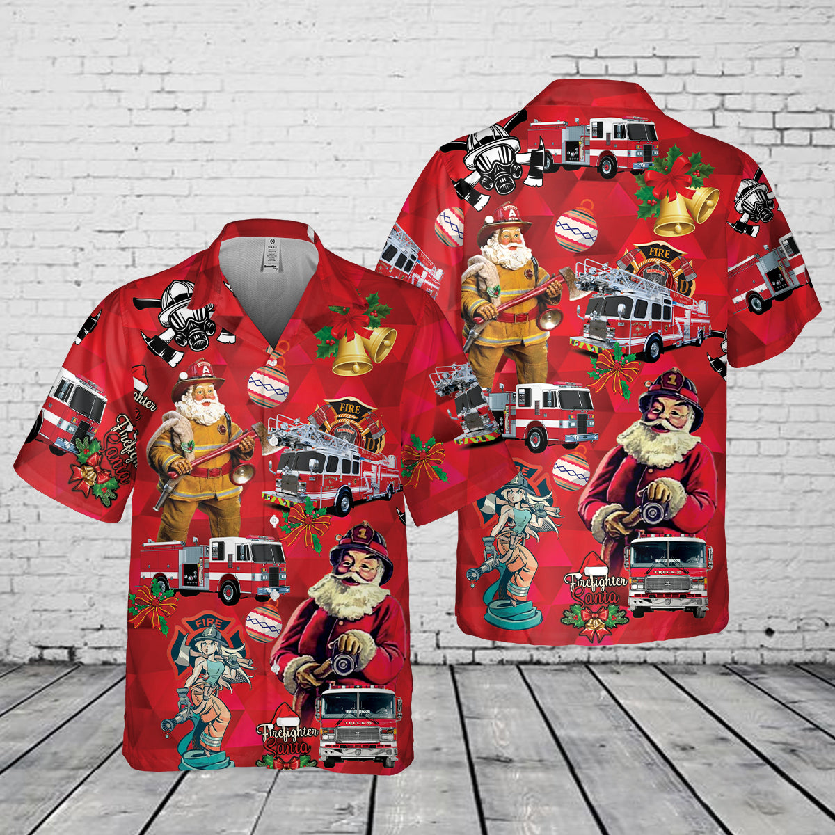 firefighter fire truck christmas pocket hawaiian shirt 1 8p54z