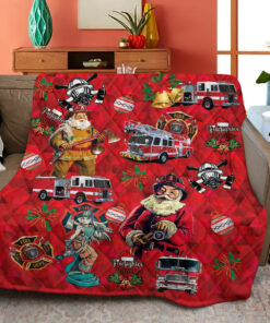 Firefighter Fire Truck Christmas Quilt Blanket