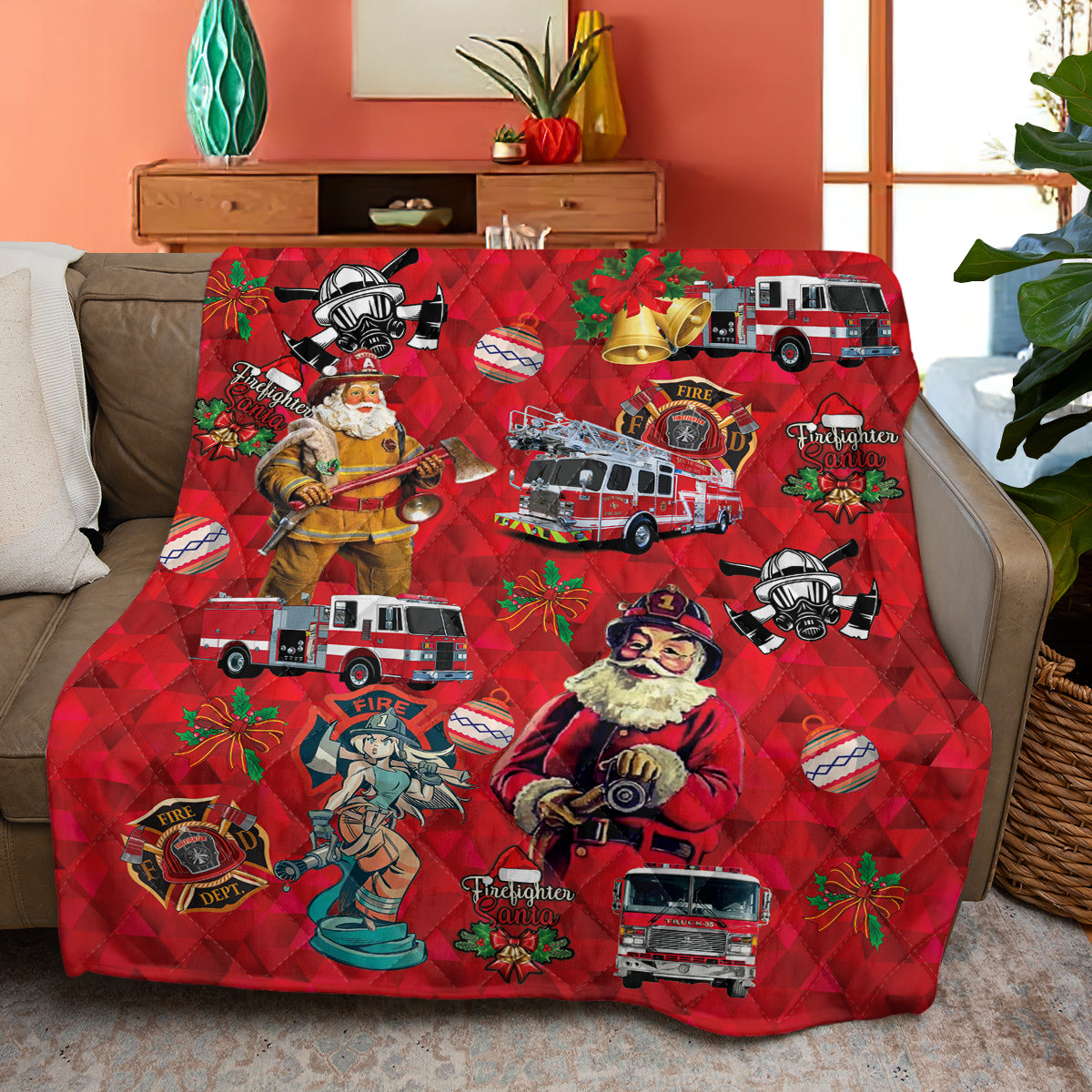 firefighter fire truck christmas quilt blanket 1 ltjmv