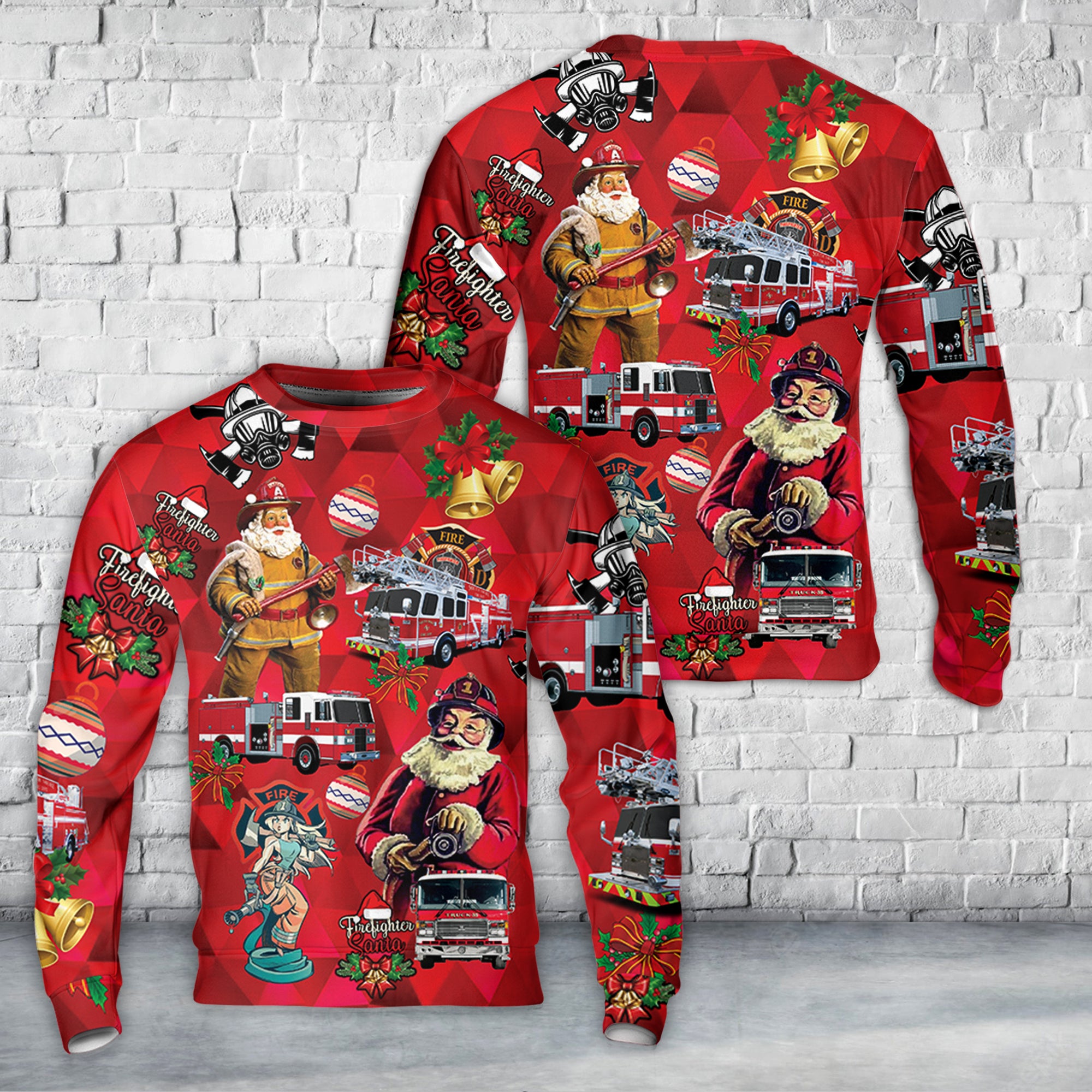 firefighter fire truck christmas sweater 1 wun57