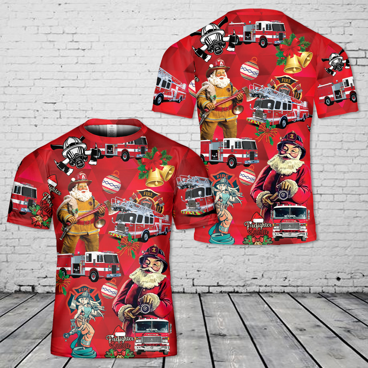 firefighter fire truck christmas t shirt 3d 1 tz73e
