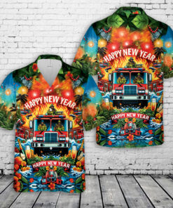 Firefighter Fire Truck Happy New Year Hawaiian Shirt
