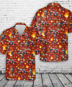 Firefighter Hawaiian Shirt – Cartoon Fire Truck and Flame Print Shirt for Men