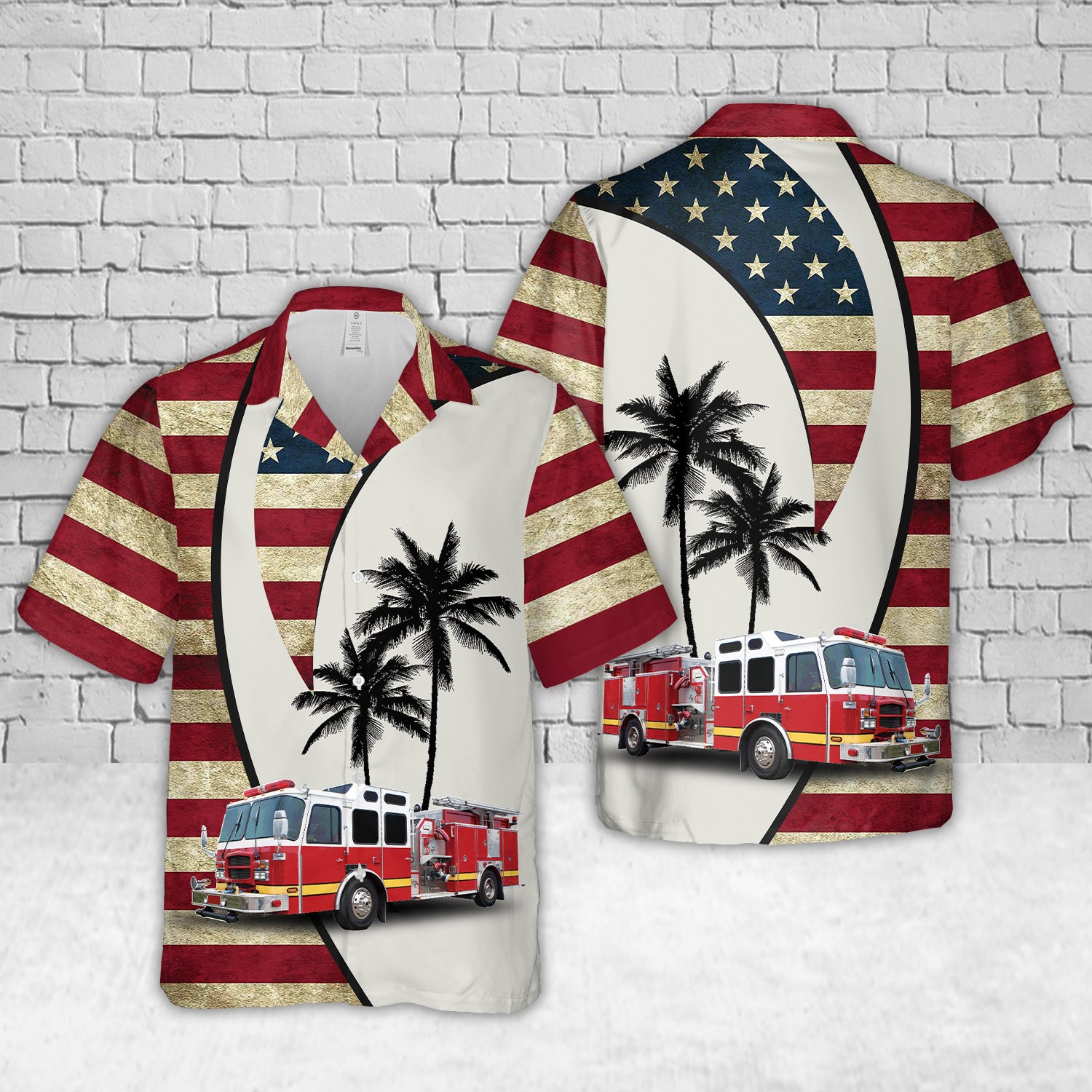 firefighter hawaiian shirt fire truck american flag palm tree 4th of july shirt for men l8i9v