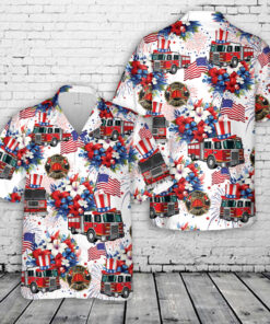 Firefighter Hawaiian Shirt – Patriotic Fire Truck 4th of July Shirt for Men