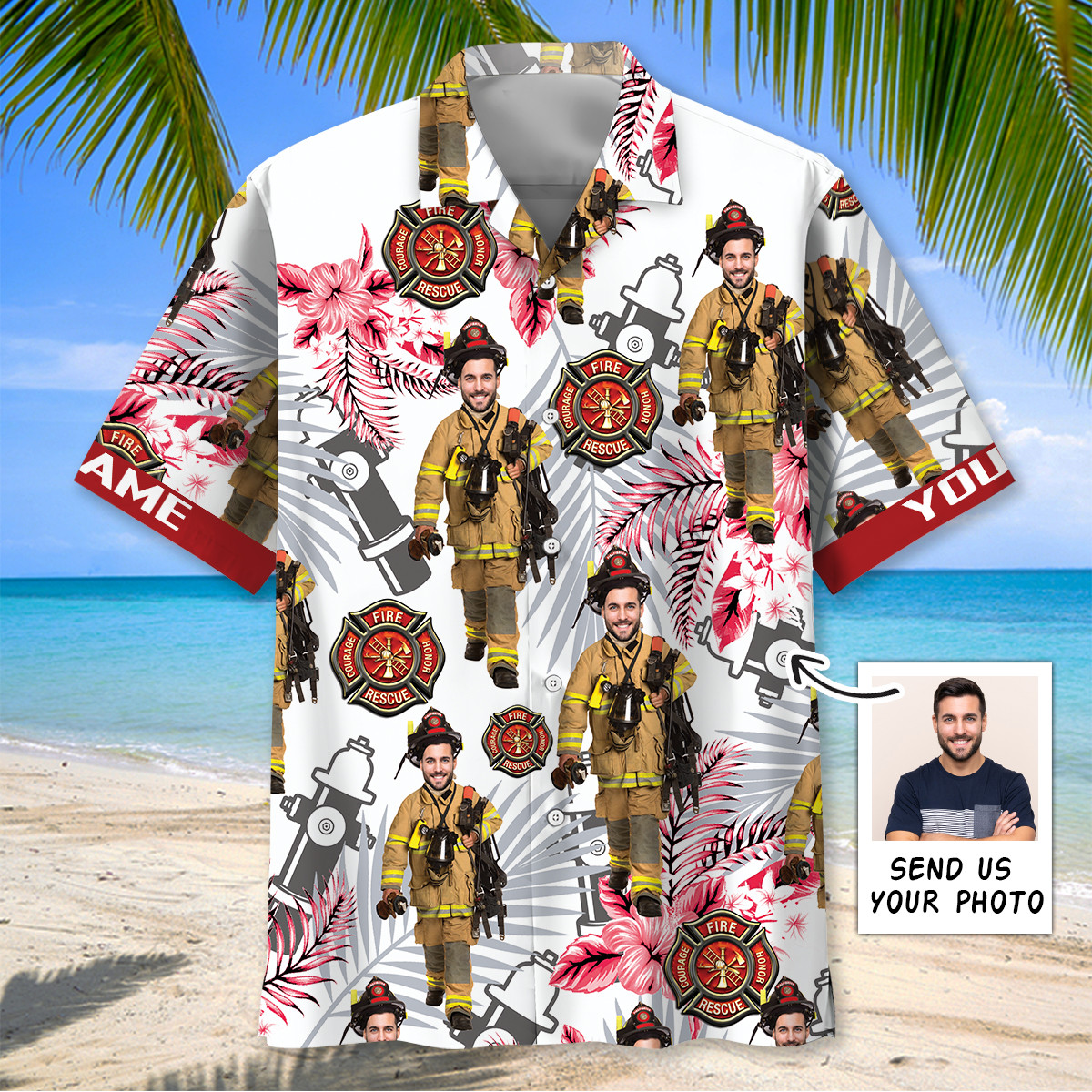 firefighter hawaiian shirt with custom face and name unique gift for firemen 1 o4eon