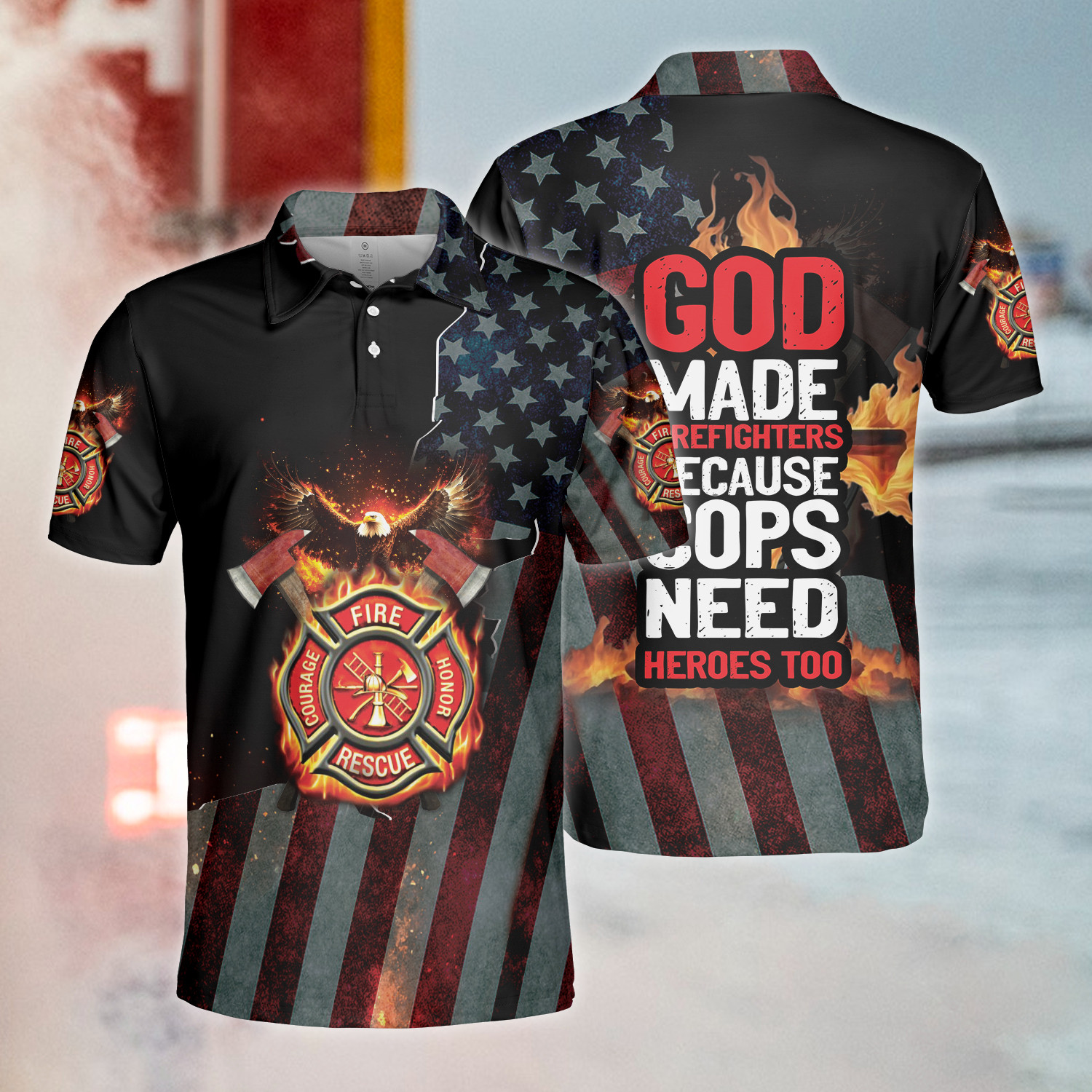 firefighter polo shirt for men patriotic american flag hero gift idea 1