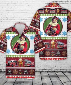 Firefighter Santa Hawaiian Shirt – Fire Truck Christmas Shirt for Men