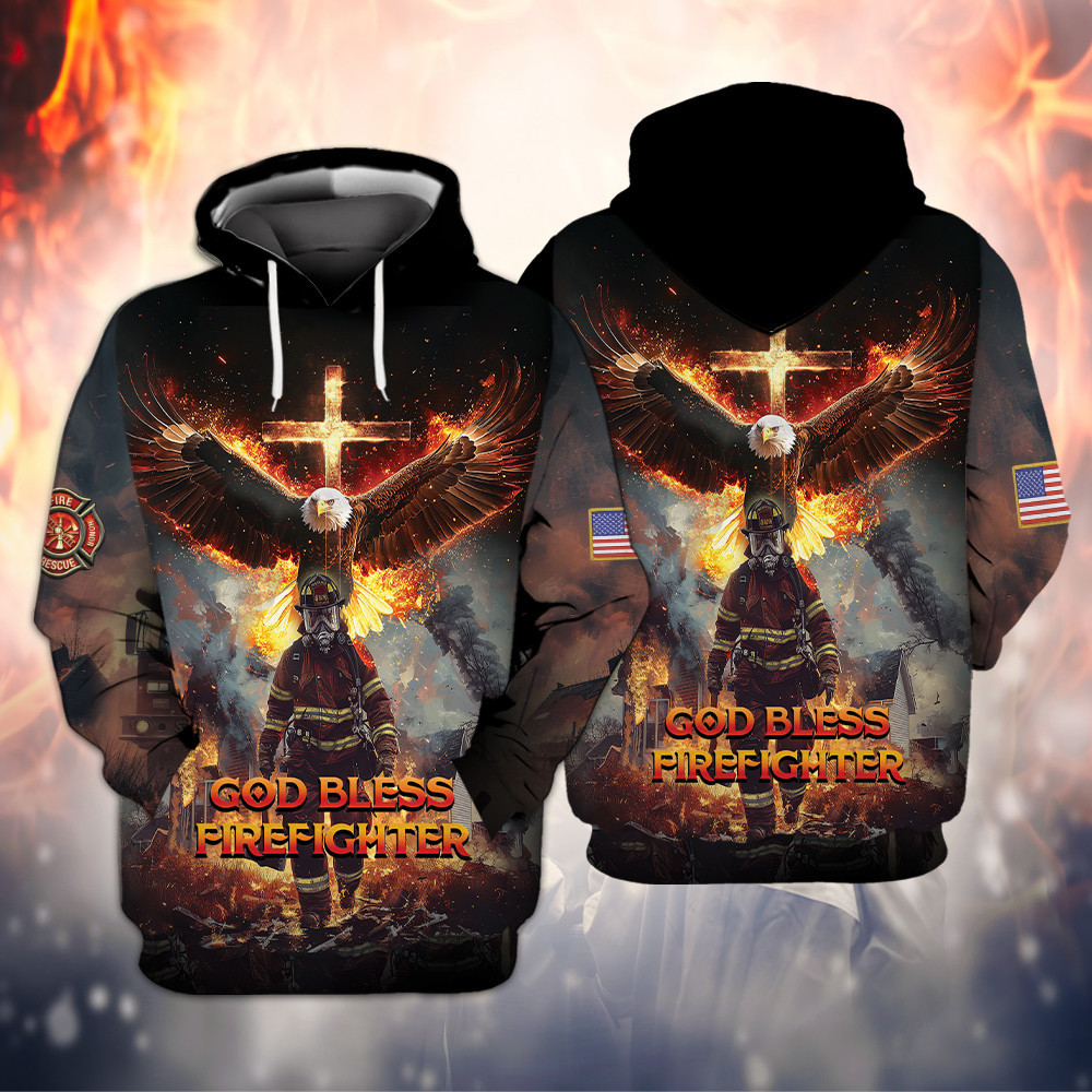 god bless firefighter hoodie patriotic eagle and cross all over print firefighter sweatshirt 1 3o16r
