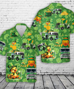 Green Fire Truck Duck Patrick's Day Hawaiian Shirt