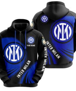 Inter Milan Custom Hoodie and Jogger Pants Set, Personalized Black and Blue Tracksuit for Soccer Fans