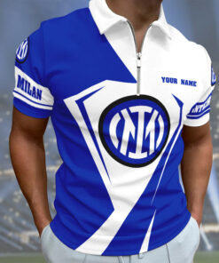 Inter Milan Custom Name Polo Shirt, Personalized White and Blue Soccer Jersey, Gift for Inter Fans