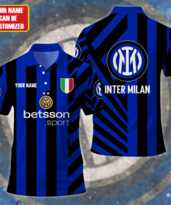 Inter Milan Custom Polo Shirt, Personalized Black and Blue Jersey with Betsson Logo and Italy Crest, Soccer Gift for Fans