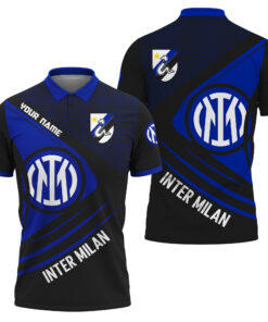 Inter Milan Custom Polo Shirt, Personalized Black and Blue Soccer Jersey, Inter Fans Gift Idea