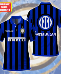 Inter Milan Retro Polo Shirt, Custom Name Black and Blue Jersey with Pirelli Logo, Gift for Football Fans