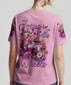 jesus take the bills sweatshirt pink floral vintage truck christian pullover for women 2 v30h4
