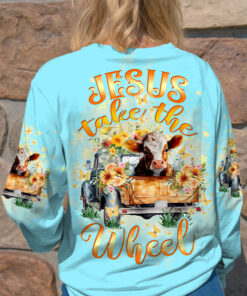 Jesus Take the Wheel Shirt – Cow and Sunflower Christian Truck Tee