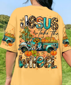 Jesus Take the Wheel Shirt – Fall Christian Tee with Leopard Truck