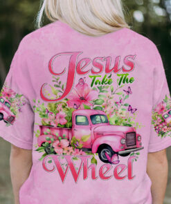 Jesus Take The Wheel Shirt – Pink Vintage Floral Christian T-Shirt for Women