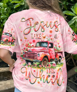 Jesus Take the Wheel Shirt – Pink Watercolor Vintage Truck Tee for Women