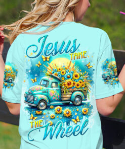 Jesus Take the Wheel Shirt – Teal Sunflower Vintage Truck Christian Tee