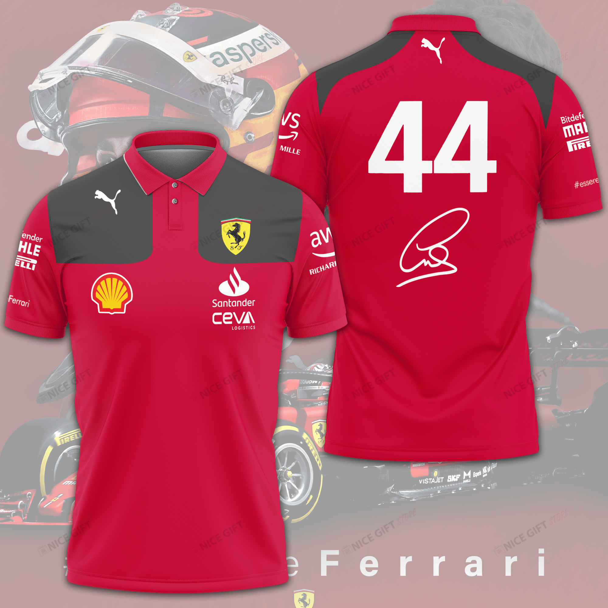 lewis hamilton 44 ferrari polo shirt scuderia f1 red racing jersey ub84a