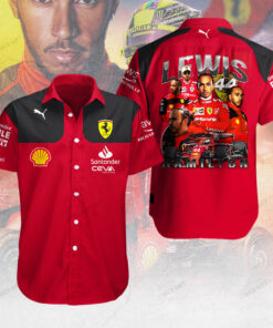 Lewis Hamilton Ferrari Shirt, Scuderia Racing Button Shirt, F1 Team 3D Gift