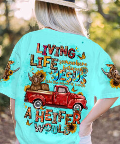 Living Life Between Jesus and A Heifer Would Shirt – Funny Western Christian Tee