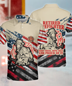 Proud Retired Firefighter Polo Shirt for Men – American Flag Tribute Gift