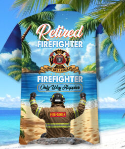 retired firefighter hawaiian shirt only way happier beach scene 3 qe2po