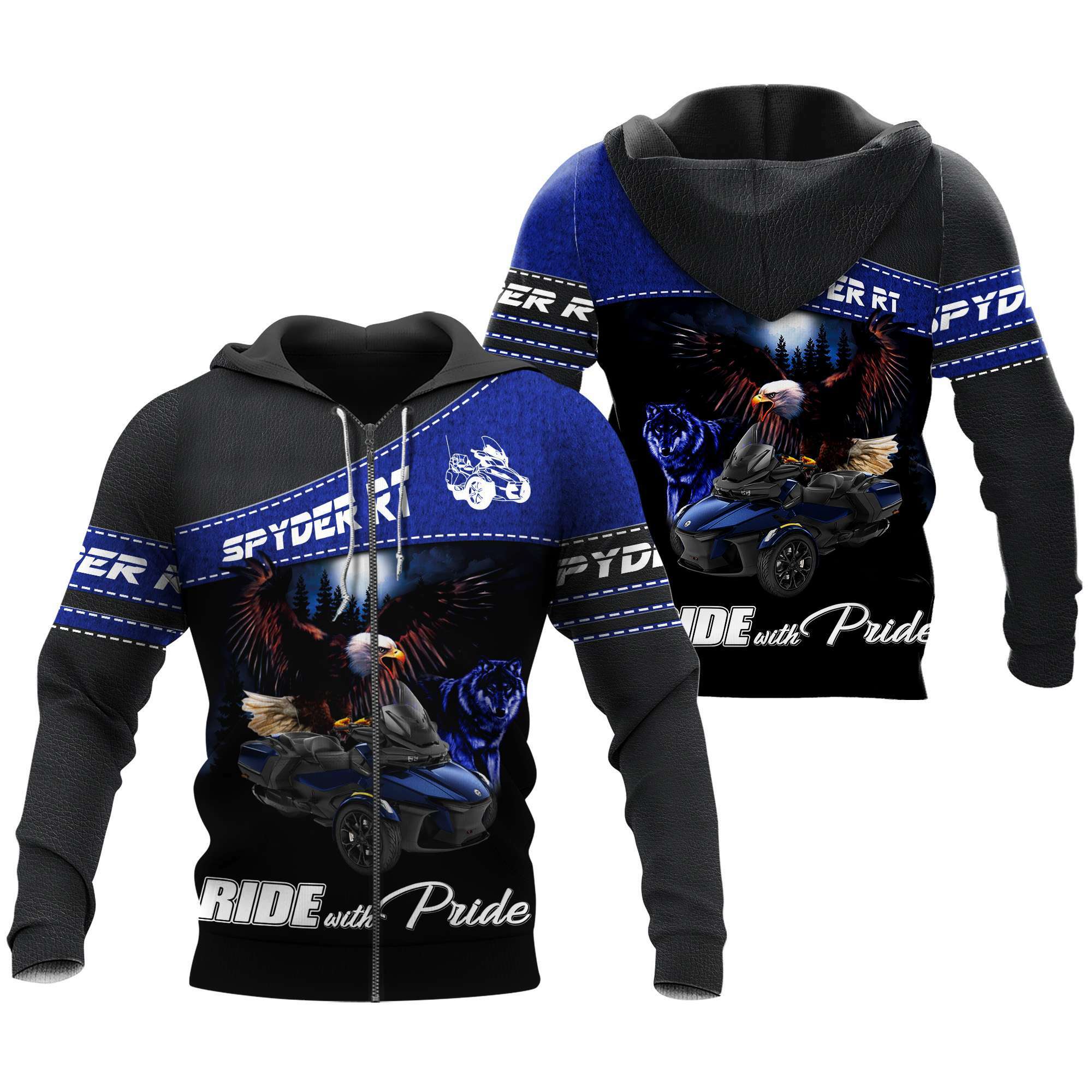ride with pride spyder rt blue hoodie 3d zip jacket for trike motorcycle riders 1 y970k
