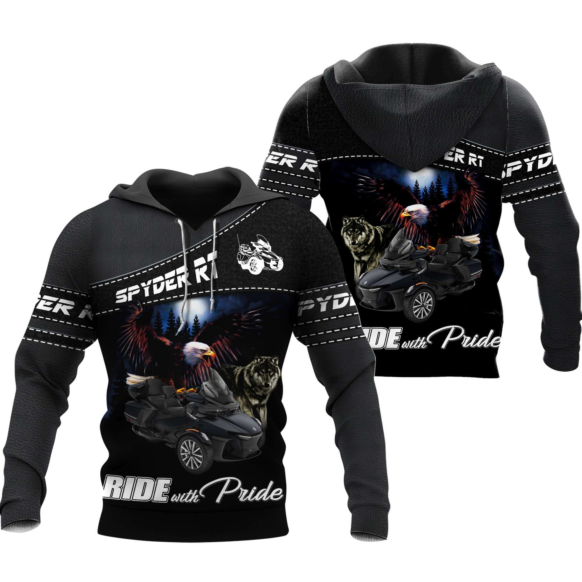 ride with pride spyder rt hoodie black 3d printed zip jacket for trike riders 1 n2l36