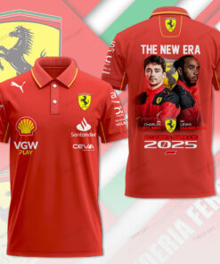 Scuderia Ferrari 2025 Polo Shirt, Charles Leclerc and Lewis Hamilton F1 Polo, Red Racing Team Shirt for Formula 1 Fans