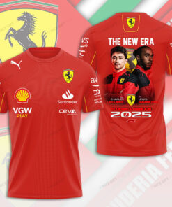Scuderia Ferrari 2025 T-Shirt, Charles Leclerc and Lewis Hamilton F1 Tee, Red Racing Shirt for Formula 1 Fans