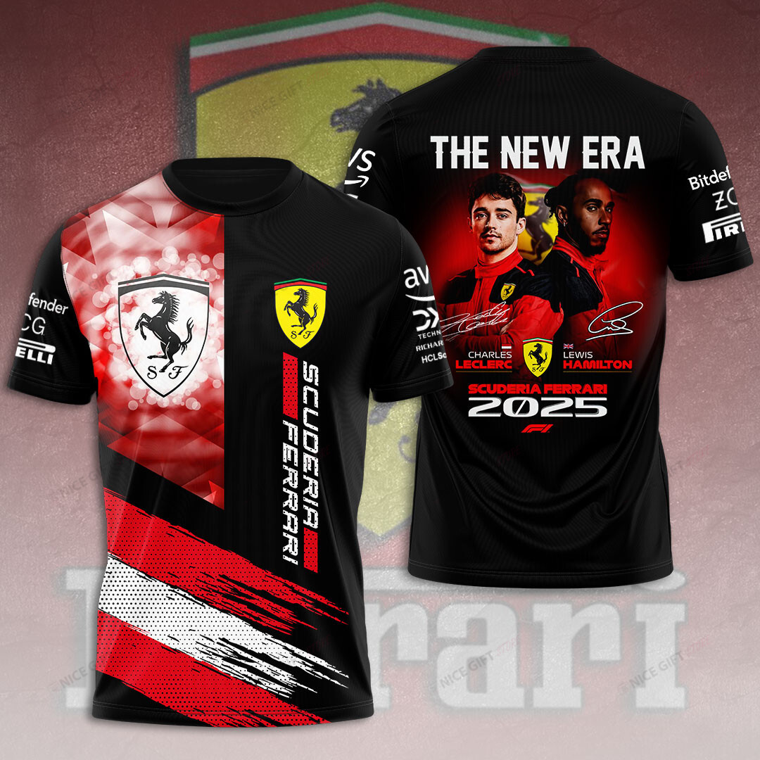scuderia ferrari 2025 t shirt charles leclerc lewis hamilton graphic tee f1 racing fan shirt zutlq